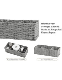 Cestas de Mimbre StorageWorks 3 Secciones Gris Paquete 2 2