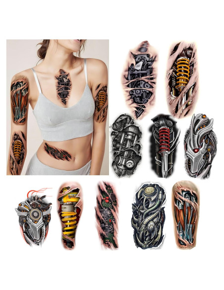 Tatuajes Temporales 3D Mecánicos Roarhowl - Diseño Único