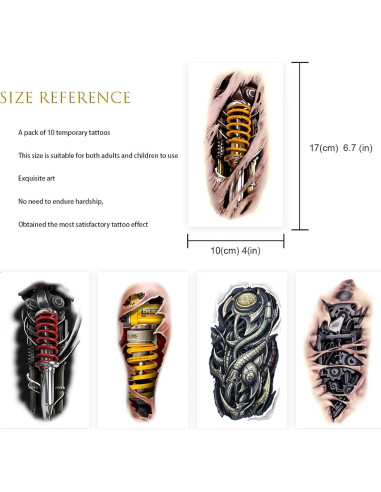 Tatuajes Temporales 3D Mecánicos Roarhowl - Diseño Único