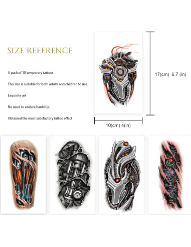 Tatuajes Temporales 3D Mecánicos Roarhowl - Diseño Único