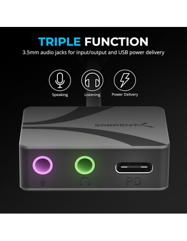 Adaptador de Audio USB-C a 3.5mm SABRENT 100W PD 24-bit 96KHz