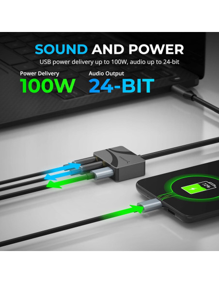 Adaptador de Audio USB-C a 3.5mm SABRENT 100W PD 24-bit 96KHz