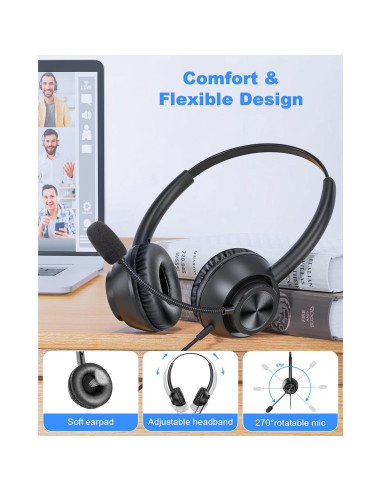 Auriculares USB New bee H368 con micrófono, 2.3m, PC, Zoom