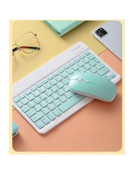 Conjunto Teclado y Ratón Bluetooth Ergonómico Recargable Verde