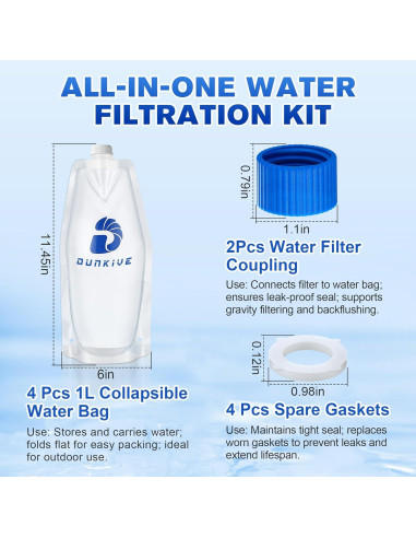 Kit de Filtración de Agua Dunkive 4x1L Plegable 28mm