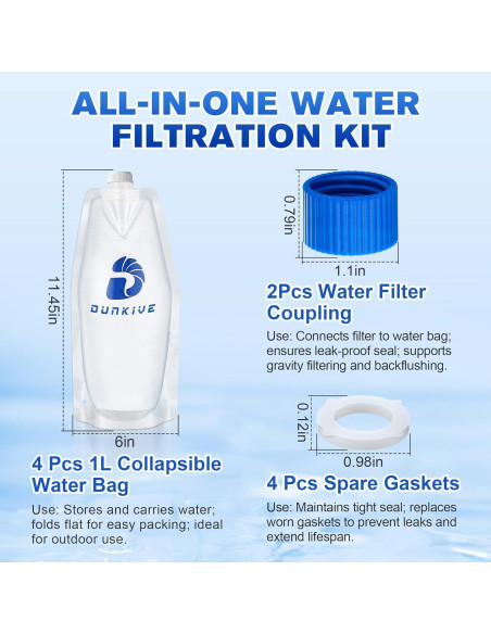 Kit de Filtración de Agua Dunkive 4x1L Plegable 28mm