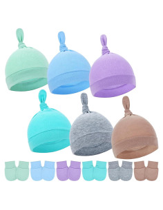 Cinaci 6 Conjuntos Gorro Turbante y Mitones Bebés 3-9 Meses