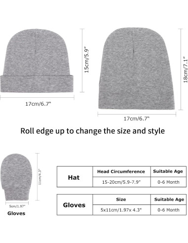 Conjunto Gorro y Manoplas Bebé AQOKKA 0-6 Meses Algodón