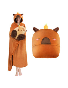 Manta con Capucha de Capibara Mewaii - Franela Suave 157x132 cm
