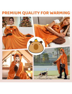 Manta con Capucha de Capibara Mewaii - Franela Suave 157x132 cm 2