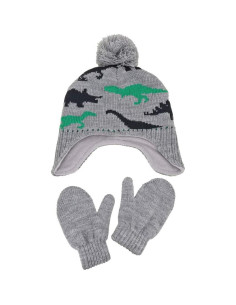 Conjunto Gorro y Guantes Invierno Niños Dinosaurio Verde 2