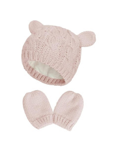 Conjunto Gorro y Guantes Bebé Rosa Suave 3-6 Meses