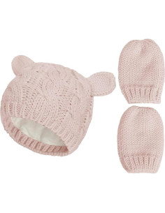 Conjunto Gorro y Guantes Bebé Rosa Suave 3-6 Meses 2