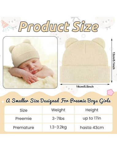 Gorros de Invierno Prematuros Jeyiour 4 Pcs Algodón Lazos