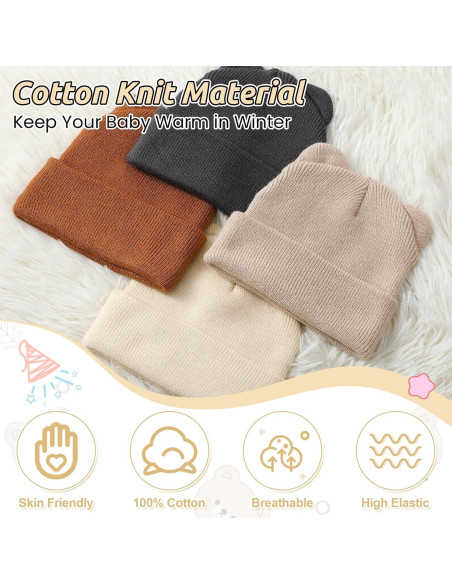 Gorros de Invierno Prematuros Jeyiour 4 Pcs Algodón Lazos