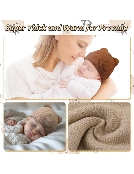 Gorros de Invierno Prematuros Jeyiour 4 Pcs Algodón Lazos