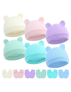 Conjunto de Gorras Turbante y Mitones para Bebés 0-6 Meses
