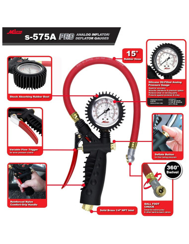 Medidor Analógico de Inflador Milton S-575A 0-230 PSI