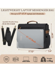 Bolsa Mensajera RAINSMORE para Laptop 17" Impermeable Negra 2