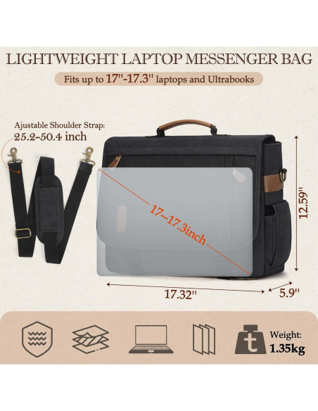 Bolsa Mensajera RAINSMORE para Laptop 17" Impermeable Negra
