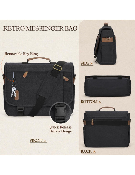 Bolsa Mensajera RAINSMORE para Laptop 17" Impermeable Negra