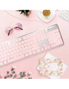 Teclado LANGTU Retroiluminado LED Rosa USB Membrana 104 Teclas 2