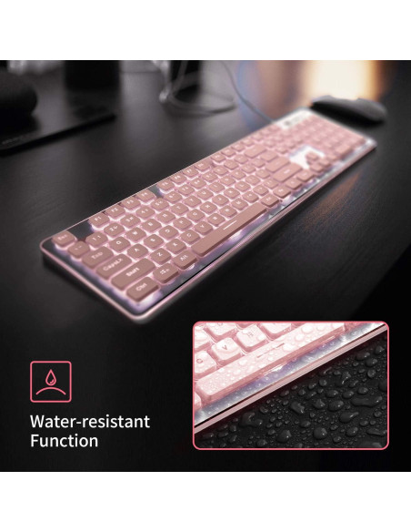 Teclado LANGTU Retroiluminado LED Rosa USB Membrana 104 Teclas