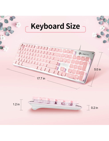 Teclado LANGTU Retroiluminado LED Rosa USB Membrana 104 Teclas
