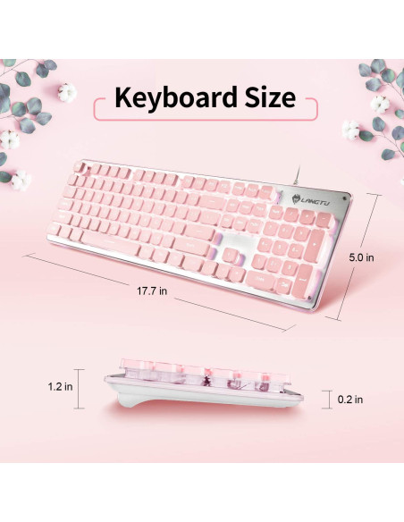 Teclado LANGTU Retroiluminado LED Rosa USB Membrana 104 Teclas