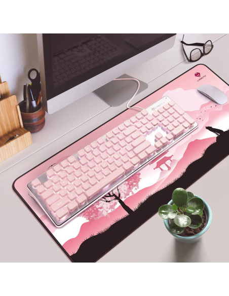 Teclado LANGTU Retroiluminado LED Rosa USB Membrana 104 Teclas