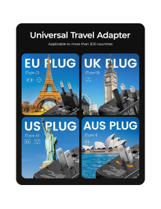 Adaptador de corriente universal LENCENT 5 en 1 con 4 enchufes y 4 puertos USB 2