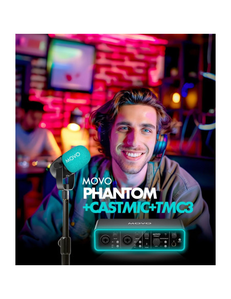 Interfaz de Audio USB Movo Phantom + Micrófono XLR CastMic