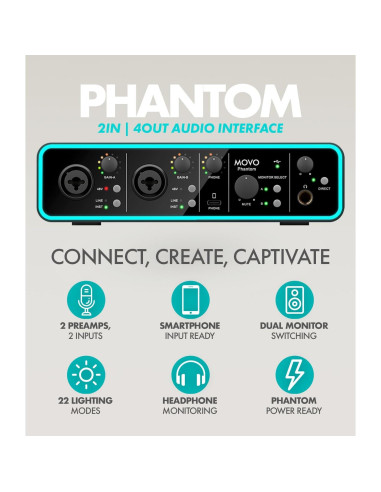 Interfaz de Audio USB Movo Phantom + Micrófono XLR CastMic