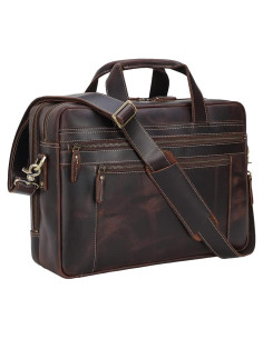 Maletín de Cuero Genuino TIDING para Laptop 17" Marrón
