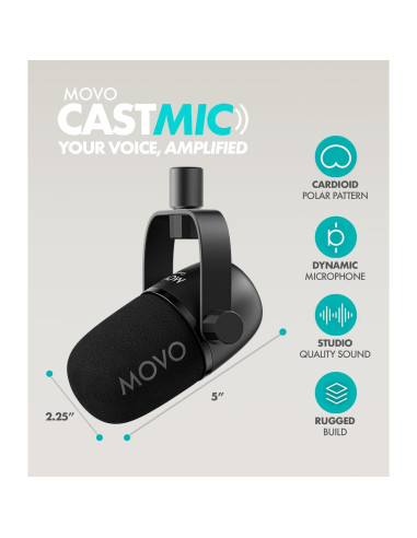 Interfaz de Audio USB Movo Phantom + Micrófono XLR CastMic
