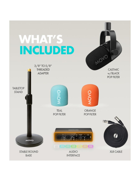 Interfaz de Audio USB Movo Phantom + Micrófono XLR CastMic