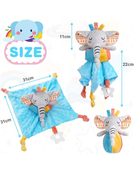 Manta de Seguridad para Bebé Vicloon Elefante 31x31 cm Azul