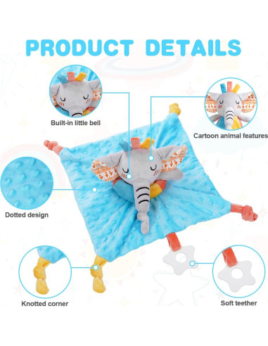 Manta de Seguridad para Bebé Vicloon Elefante 31x31 cm Azul