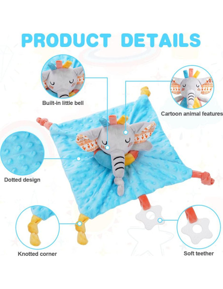 Manta de Seguridad para Bebé Vicloon Elefante 31x31 cm Azul