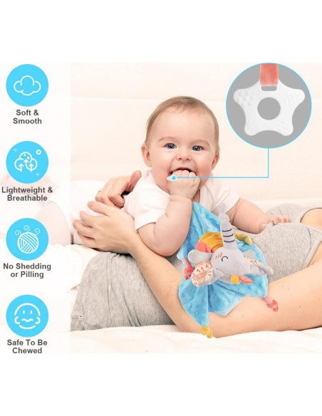 Manta de Seguridad para Bebé Vicloon Elefante 31x31 cm Azul