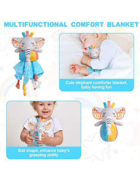 Manta de Seguridad para Bebé Vicloon Elefante 31x31 cm Azul