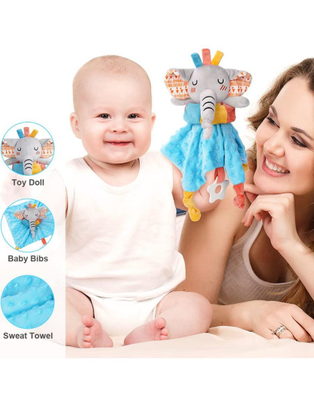 Manta de Seguridad para Bebé Vicloon Elefante 31x31 cm Azul