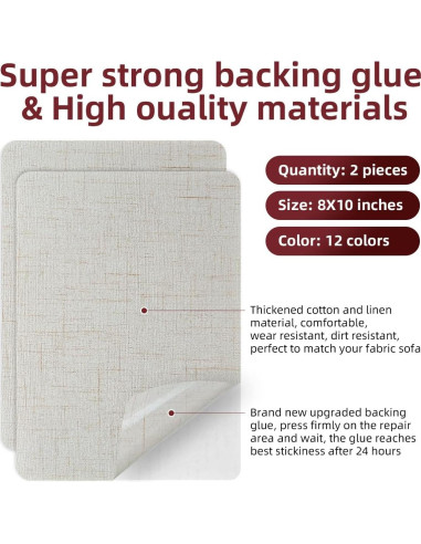 Parche de Lino Autoadhesivo TXSN 20x28 cm Beige - Paquete de 2