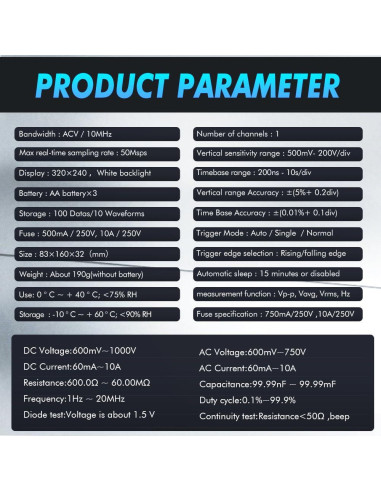 Multímetro Osciloscopio Digital Thsinde TH924 Portátil 2-en-1