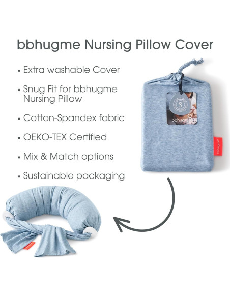 Funda de Almohada de Lactancia bbhugme Azul Melange - Algodón Funda de Almohada de Lactancia bbhugme Azul Melange - Algodón