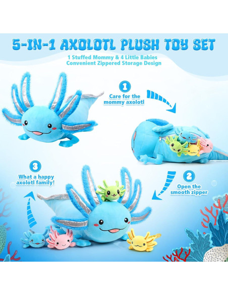 Conjunto de Peluches Axolotl Aoriher 5 Piezas 60 cm Azul