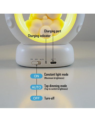 Luz Nocturna Recargable Nube y Conejo NL-01, 3 Brillos, USB