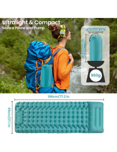 Colchón Inflable Seektain 200x66 cm con Bomba de Pie 10 cm 2