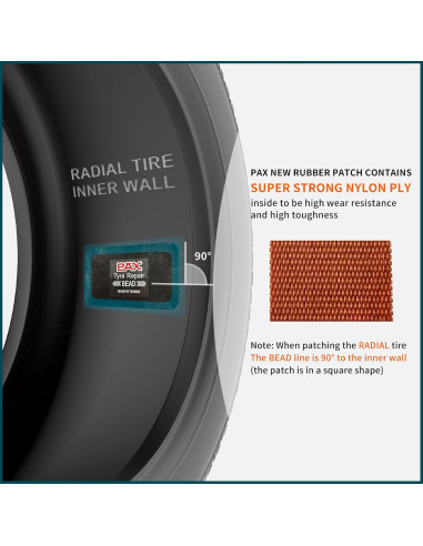 Parches de Reparación Radial PAX 75x50mm 10 Pcs para Neumáticos