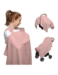 Cubierta de Lactancia 5-en-1 Nilsa Algodón Muslín Rosa